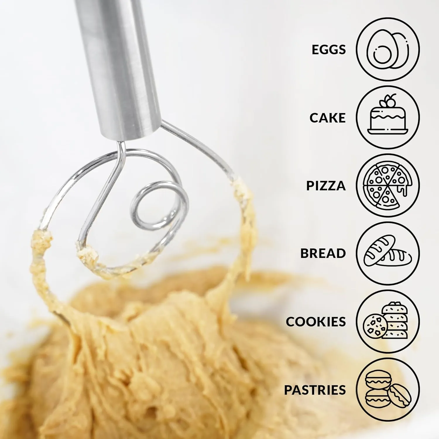Zulay Kitchen 13-Inch Danish Dough Whisk - Stainless Steel Danish Whisk for Cooking with Single Eye Dough Hook - Traditional Dutch Whisk - Bread Whisk for Sourdough, Pizza, Pastry, Batter - 2 Pack